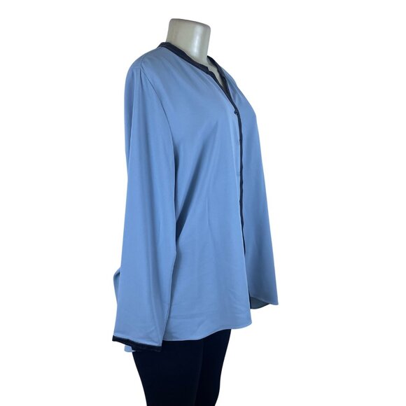 Alfani Womens Blue Polyester Button-Down Long-Sleeve Blouse Size 16 - Picture 2 of 7